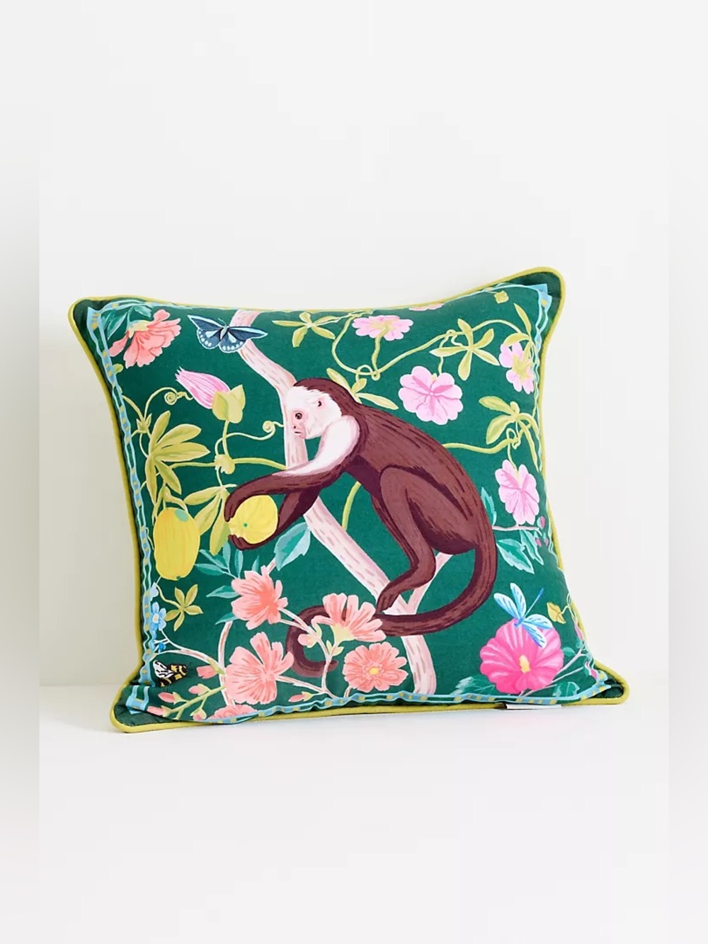 New Anthropologie Home Decor Lannie Printed Indoor/Outdoor  Monkey Throw Pillow